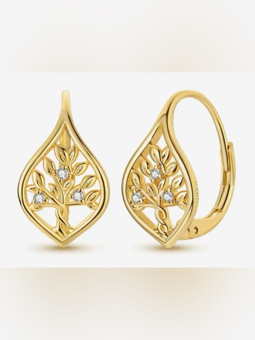 New Tree Of Life .925 & 18k Gold Earrings, Stamped